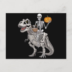 Skelet rijdend op mummie dinosaurus T rex Hallowee Briefkaart