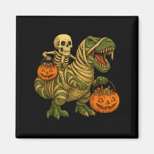 Skelet rijdend op mummie dinosaurus T Rex Hallowee Magneet