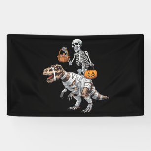 Skelet rijdend op Mummie Dinosaurus T rex Hallowee Spandoek
