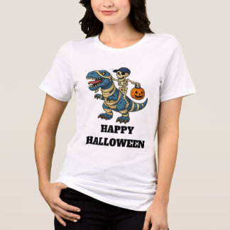 Skelet rijdend op T-Rex Halloween Tri-Blend Shirt