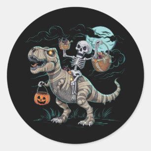 Skelet rijdende dinosaurus T rex Halloween pompoen Ronde Sticker
