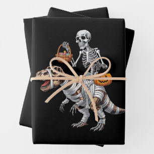 Skelet rijdende mummie dinosaurus T rex Halloween Inpakpapier Vel