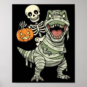 Skelet rijdende mummie dinosaurus T Rex Halloween Poster