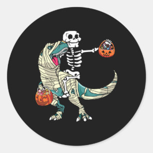 Skelet rijdende mummie dinosaurus T Rex Halloween Ronde Sticker