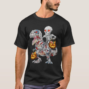 Skelet rijdende Zombie Mummie Dinosaur Halloween T-shirt