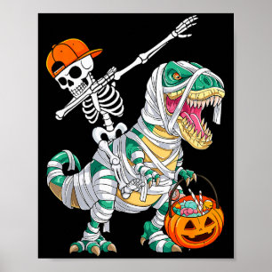 Skelet rijdt dansende Dab dinosaurus T Rex Hallowe Poster