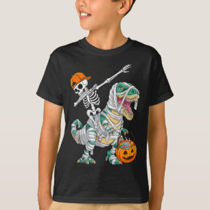 Skelet rijdt dansende Dab dinosaurus T Rex Hallowe T-shirt