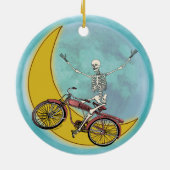 Skelet rijdt op fiets keramisch ornament (Achterkant)