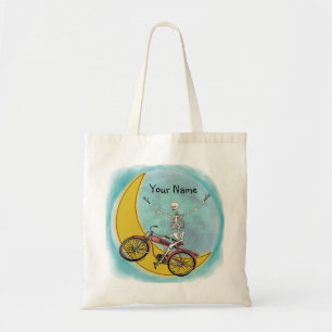 Skelet rijdt op fiets tote bag