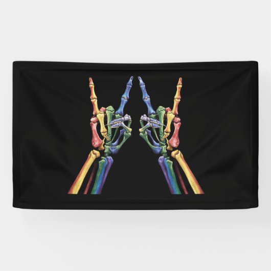 Skelet Rock Hand LGBTQ Cool Rainbow Flag Gay Spandoek (Horizontaal)