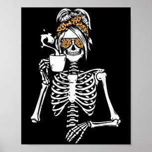 Skelet Rommelige Knot Koffie Drinken Halloween Kos Poster
