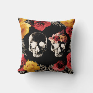 Skelet Schedel Rood Geel Herfst Bloem Kussenhoes Kussen