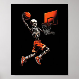 Skelet Schets Speler Dunkende Hoop Halloween Vint Poster