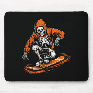 Skelet Sinaasappel Pet Skater met Skateboard Hallo Muismat