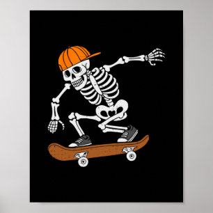 Skelet skateboard Halloween kostuum skateboarden Poster
