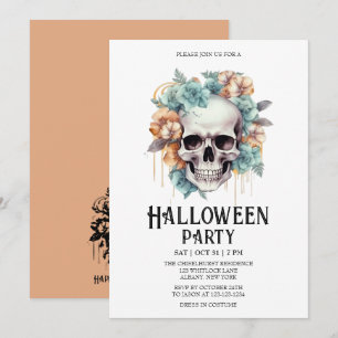 Skelet Skull Flowers Mint Halloween Party Kaart