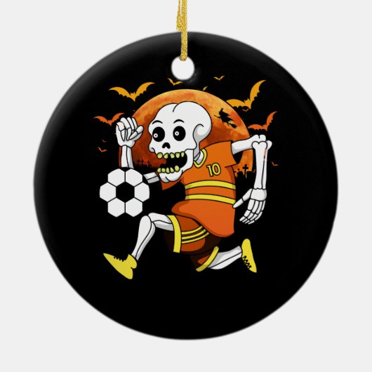 Skelet Spelen Voetbal Grappig Halloween Voetbal Sp Keramisch Ornament (Achterkant)