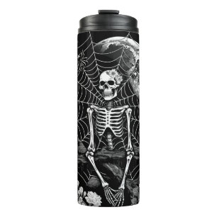 Skelet Spider Moon Web Zwart Halloween Thermosbeker