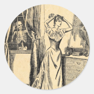 Skelet Spioneren op Victoriaans Lady Gothic Art Ronde Sticker