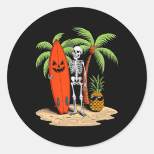 Skelet surfen Halloween strand sfeer plezier Ronde Sticker