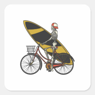 Skelet Surfer met Surfplank Vierkante Sticker