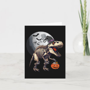 Skelet T Rex Dinosaurus Grappige Halloween Pompoen Kaart