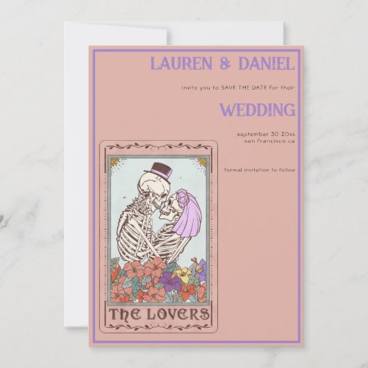Skelet Tarot QR Gotische Bruiloft Save The Date (Voorkant)