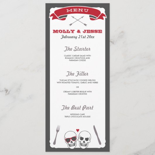 Skelet Valentijn Bruiloft Menu (Voorkant)