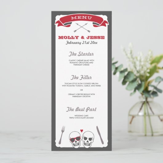 Skelet Valentijn Bruiloft Menu (Staand voorkant)