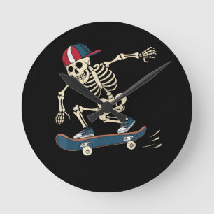 Skelet van skateboard Halloween skeeleren Skater Ronde Klok