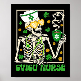 Skelet Verpleegster Koffie Shamrock St Patricksdag Poster