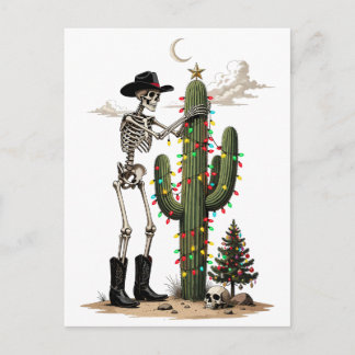 Skelet Versierende Cactus Woestijn Kerstmis Gotisc Feestdagenkaart