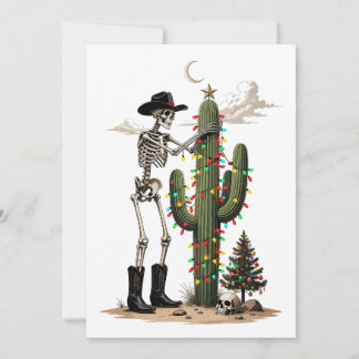 Skelet Versierende Cactus Woestijn Kerstmis Gotisc Notitiekaartje