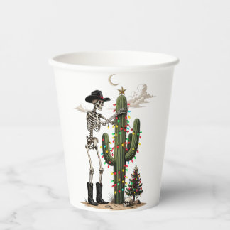 Skelet Versierende Cactus Woestijn Kerstmis Gotisc Papieren Bekers
