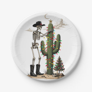 Skelet Versierende Cactus Woestijn Kerstmis Gotisc Papieren Bordje