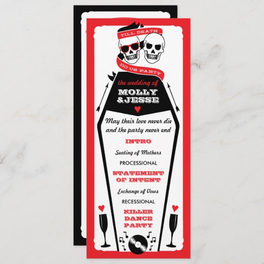 Skelet Wedding Program - Zwart en Rood Programma (Voorkant / Achterkant)