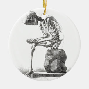Skelet zittende anatomie illustratie keramisch ornament