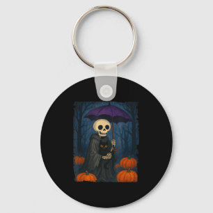 Skelet Zwarte Kat Paarse Paraplu Pompoen Halloween Sleutelhanger