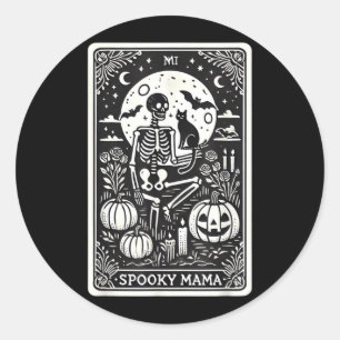Skelet Zwarte Kat Tarotkaart Halloween Griezelen Ronde Sticker
