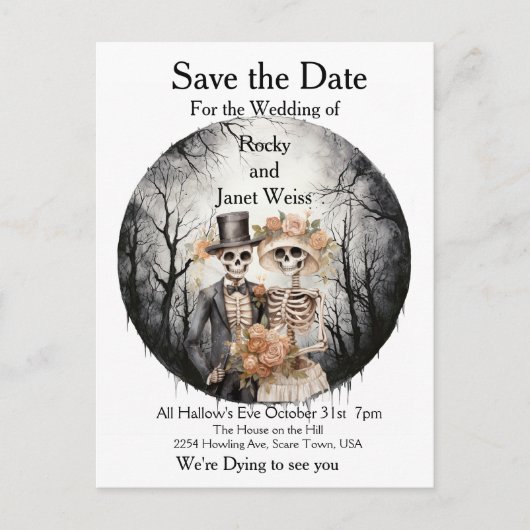 Skeletal Couple Save the Date Briefkaart (Voorkant)