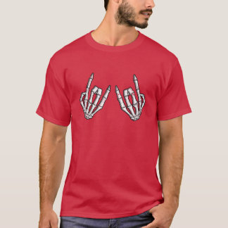 Skeletal rock on sign rock and roll t-shirt