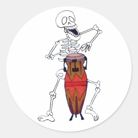 Skeletarts Drummer Conga Player Classic Rou Ronde Sticker (Voorkant)