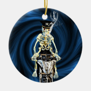 Skeletbiker die een sigaret rookte keramisch ornament