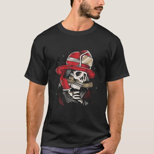 Skeletbrandblusser Lazy Halloween Costuum Skull T-shirt (Voorkant)