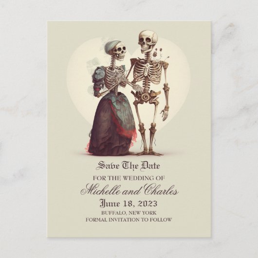 Skeletcombinatie sparen de datum aankondiging briefkaart (Voorkant)