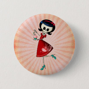 Skeletenmeisje, zoet en skelet ronde button 5,7 cm