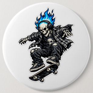 Skeleterschaatser met Blauwe Vlam Haar Sticker Ronde Button 6,0 Cm