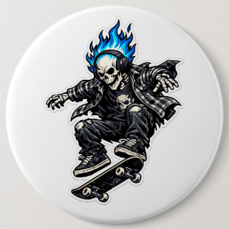 Skeleterschaatser met Blauwe Vlam Haar Sticker Ronde Button 6,0 Cm