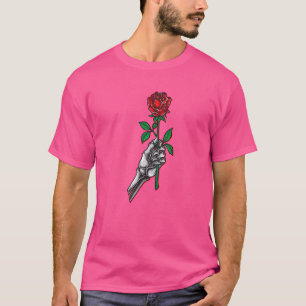 Skelethandbedekking Red Rose Flower Graphic T-shirt