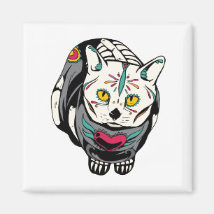 Skeletkat Geschenk voor Dia de Muertos Schedel Lie Magneet